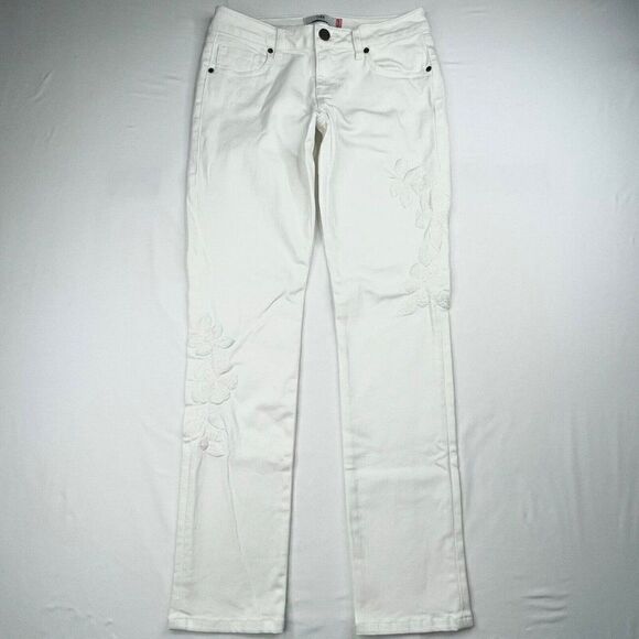 Cabi Slim Boyfriend Floral Embroidery White Jean - Picture 2 of 8
